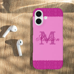 Funda iPhone 16 Purpurina zigzag, monograma