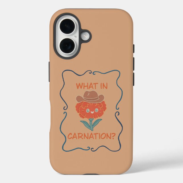 Funda iPhone 16 ¿Qué flor de clavel de vaquero divertida (Reverso )