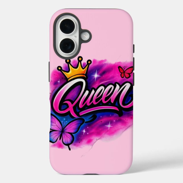 Funda iPhone 16 Queen Airbrush Graffiti Crown & Butterfly  (Reverso )
