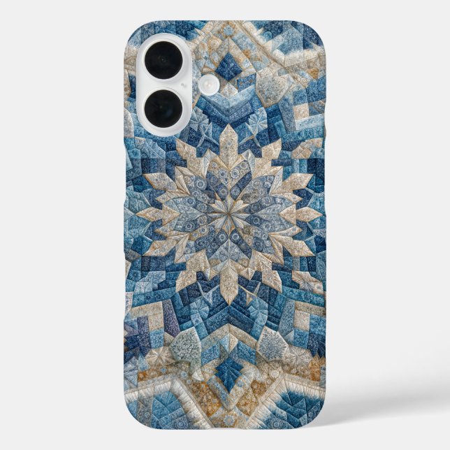 Funda iPhone 16 Quilt kaleidoscopio retro con copo de nieve (Reverso )