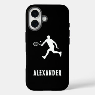 Funda iPhone 16 Racquet del jugador masculino de tenis de nombre b