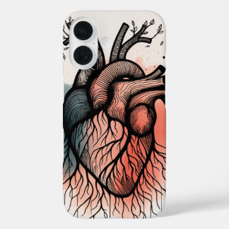 Funda iPhone 16 Raíces del alma: Minimalista del corazón y el árbo