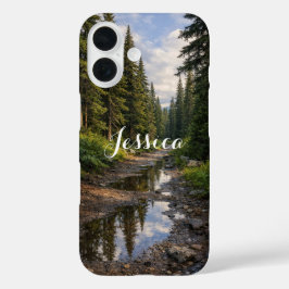 Funda iPhone 16 Rainy Forest Path Landscape Personalized 