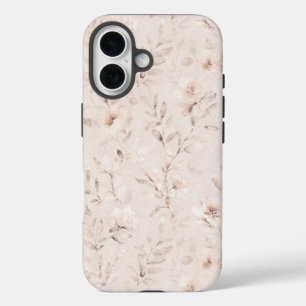 Funda iPhone 16 Ramas florales de acuarela suave beige neutro