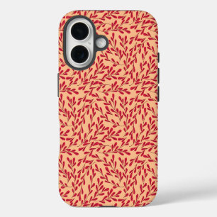 Funda iPhone 16 Ramas frondosas rojas patrón sin fisuras