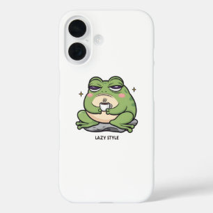 Funda iPhone 16 Rana gruñón con una pequeña copa de café