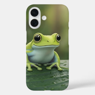 Funda iPhone 16 Rana Verde Adorable en Hoja