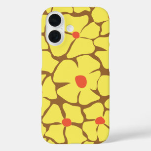 Funda iPhone 16 Rastreo floral amarillo retro negrita Abstracto Pa