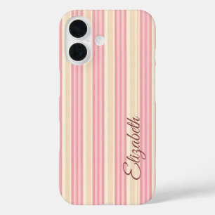 Funda iPhone 16 Rayado rosa y amarillo