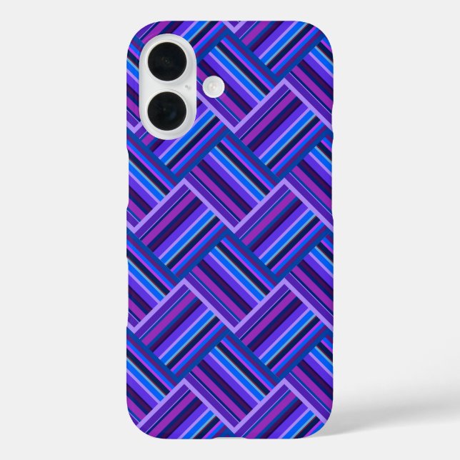 Funda iPhone 16 Rayas azules y púrpuras se entrelazan (Reverso )