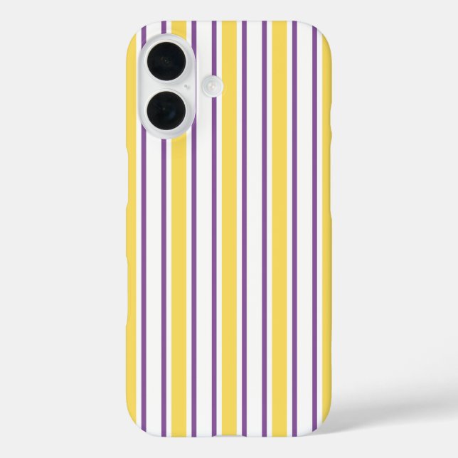 Funda iPhone 16 Rayas de caramelo amarillas, violetas y blancas (Reverso )