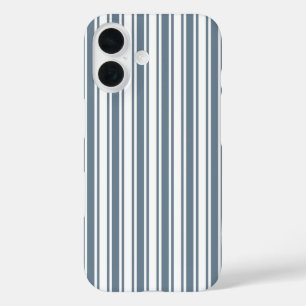 Funda iPhone 16 Rayas de caramelo azul-gris y blanco Funda-Mate iP
