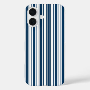 Funda iPhone 16 Rayas de caramelo azul y blanco de la marina