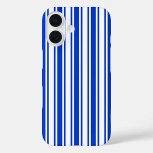 Funda iPhone 16 Rayas de caramelo azules reales y blancas