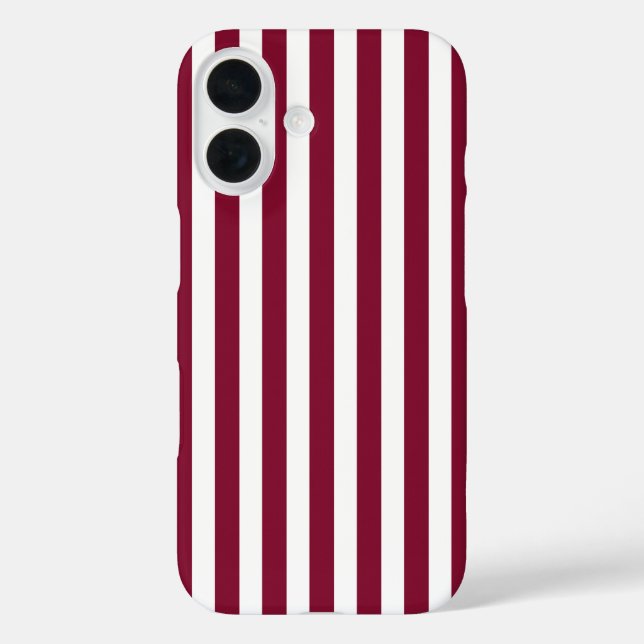 Funda iPhone 16 Rayas de caramelo borgoña y blanco (Reverso )