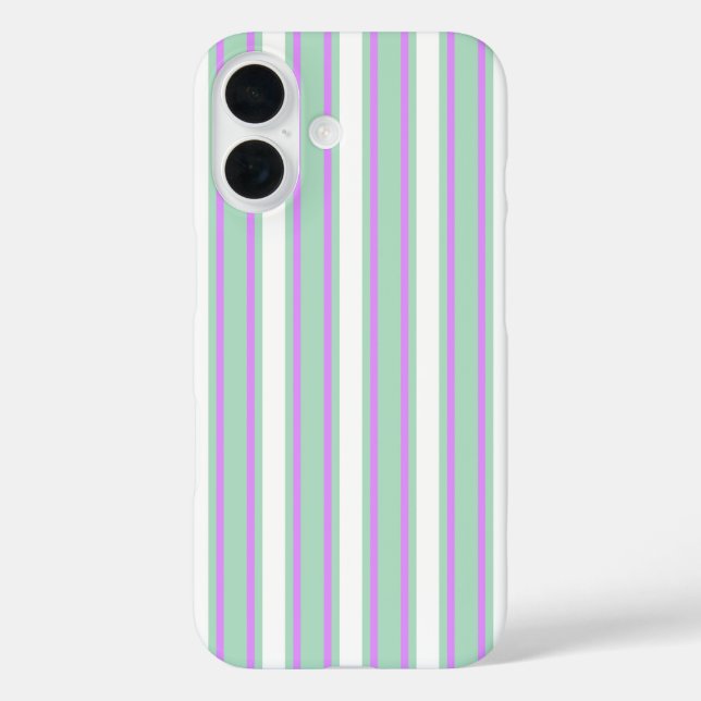 Funda iPhone 16 Rayas de caramelo de menta y lila (Reverso )