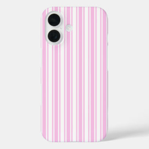 Funda iPhone 16 Rayas de caramelo rosa claro y blanco