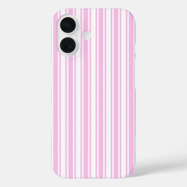 Funda iPhone 16 Rayas de caramelo rosa claro y blanco (Reverso )