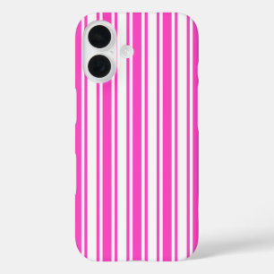 Funda iPhone 16 Rayas de caramelo rosa intenso y blanco