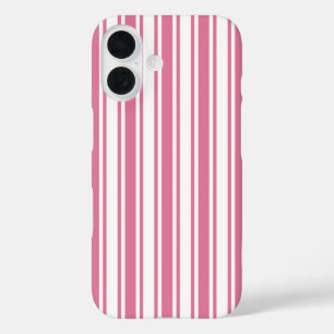Funda iPhone 16 Rayas de caramelo rosadas y blancas