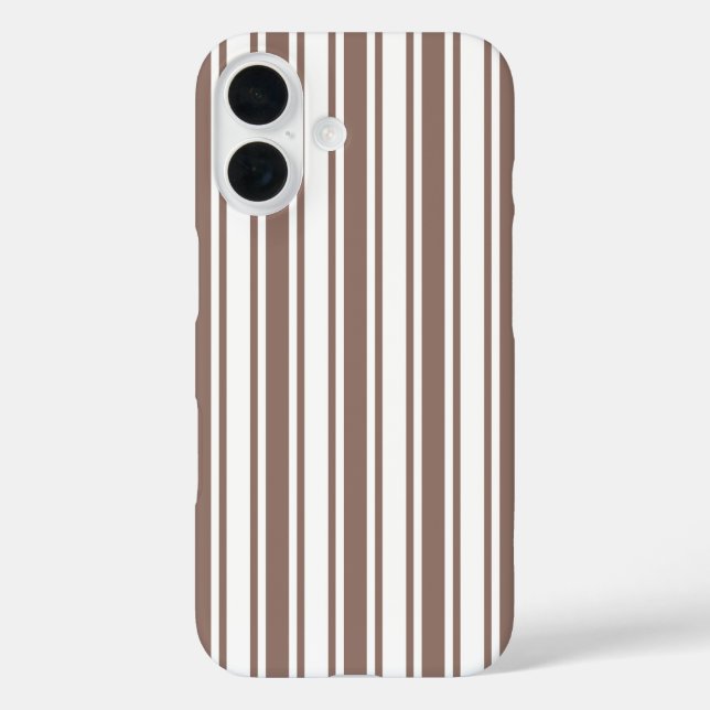 Funda iPhone 16 Rayas de caramelo taupe marrón y blanco (Reverso )