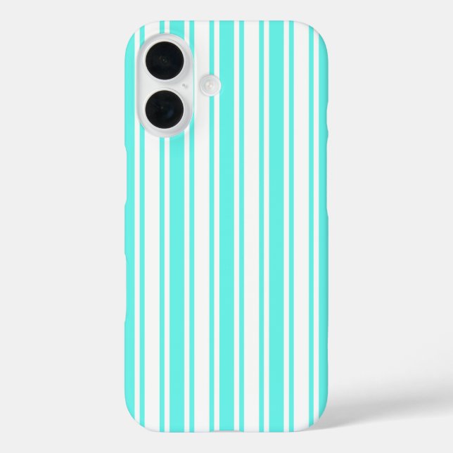 Funda iPhone 16 Rayas de caramelo turquesa y blanco (Reverso )