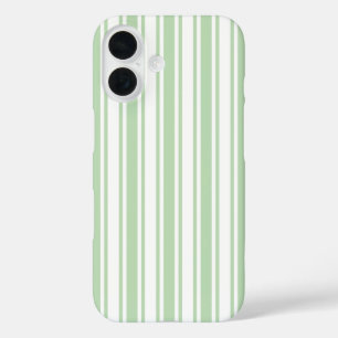 Funda iPhone 16 Rayas de caramelo verdes pálidas y blancas