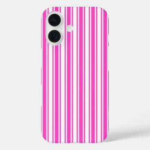 Funda iPhone 16 Rayas de caramelos rosadas y blancas calientes