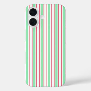 Funda iPhone 16 Rayas de caramelos verdes, rosas y blancas