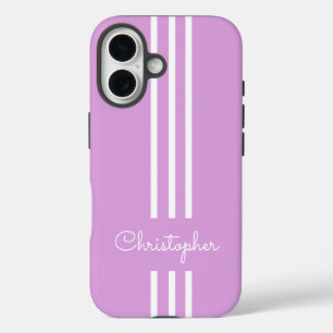 Funda iPhone 16 Rayas de carreras modernas y elegantes monogramada
