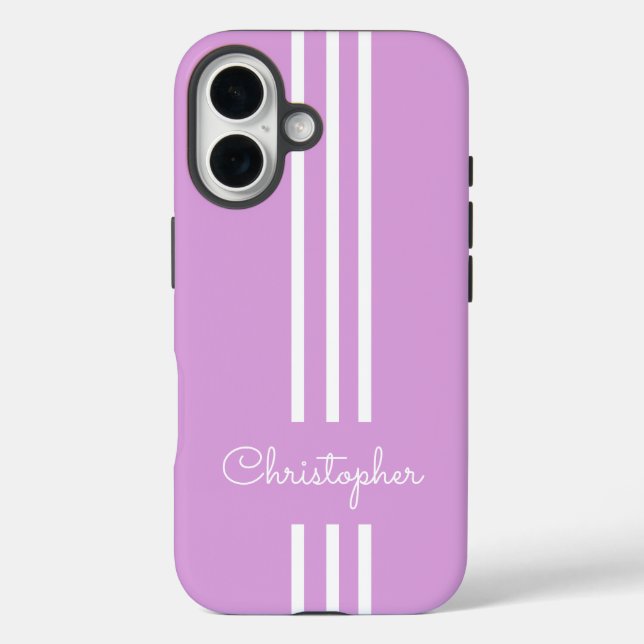 Funda iPhone 16 Rayas de carreras modernas y elegantes monogramada (Reverso )