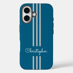 Funda iPhone 16 Rayas de carreras modernas y elegantes monogramada