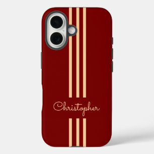 Funda iPhone 16 Rayas de carreras modernas y elegantes monogramada