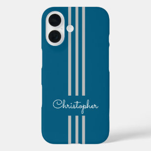 Funda iPhone 16 Rayas de carreras modernas y elegantes monogramada