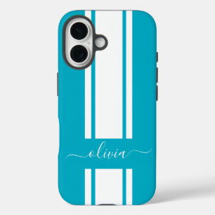 Funda iPhone 16 Rayas de carreras modernas y elegantes monogramada