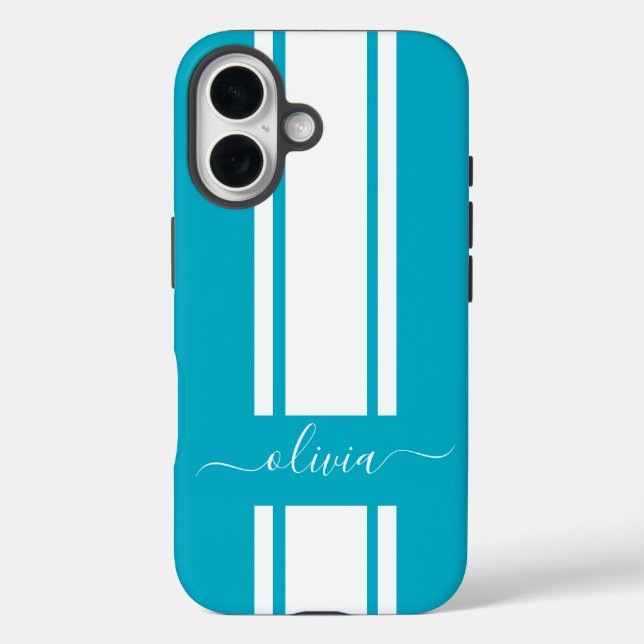 Funda iPhone 16 Rayas de carreras modernas y elegantes monogramada (Reverso )