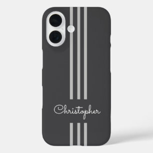 Funda iPhone 16 Rayas de carreras modernas y elegantes monogramada