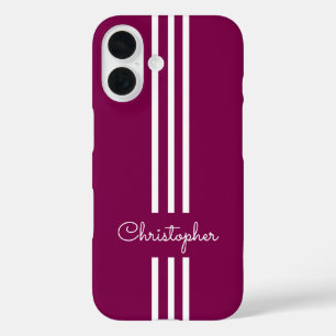 Funda iPhone 16 Rayas de carreras modernas y elegantes monogramada