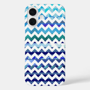 Funda iPhone 16 Rayas de chevron de patrón azul