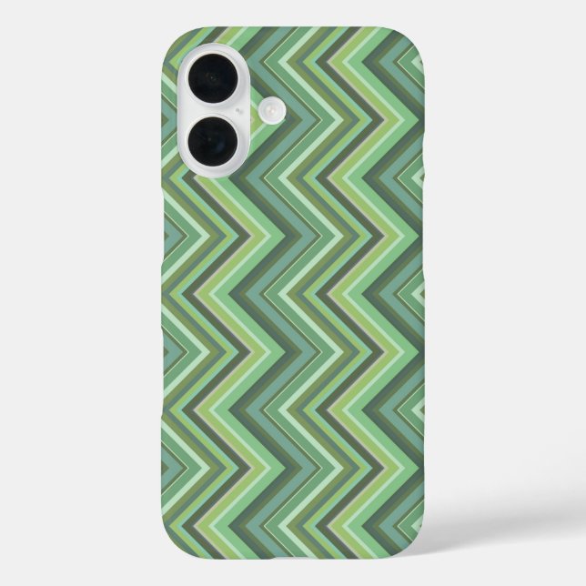 Funda iPhone 16 Rayas de zigzag verde oliva (Reverso )