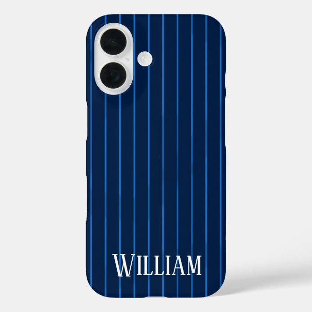 Funda iPhone 16 Rayas finas azules marino personalizadas (Reverso )