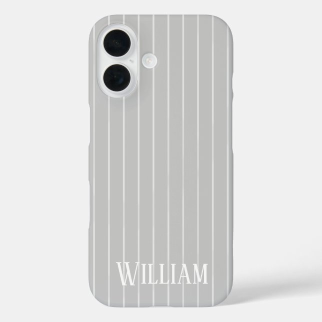 Funda iPhone 16 Rayas finas personalizadas gris claro (Reverso )