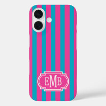 Rayas Monogramadas Rosa Fucsia y Turquesa