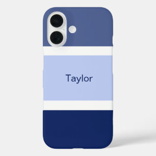 Funda iPhone 16 Rayas Náuticas Azul y Blanco Personalizadas