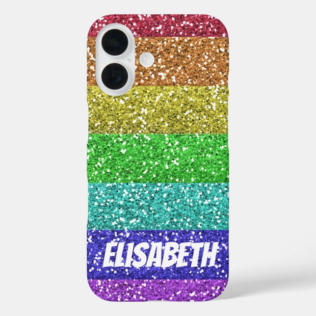 Funda iPhone 16 Rayas Purpurinas de arcoiris personalizadas (Reverso )