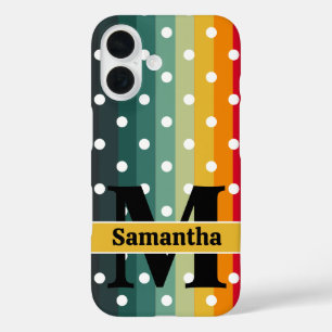 Funda iPhone 16 Rayas Retro, Lunares, Monograma, Personalizado