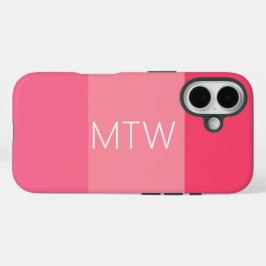 Funda iPhone 16 Rayas rosadas simples Monograma blanco