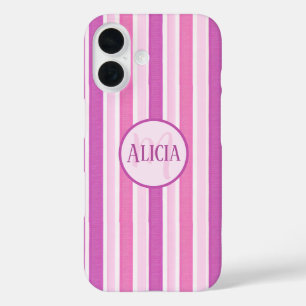 Funda iPhone 16 Rayas rosas y fucsia