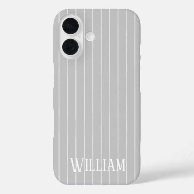 Funda iPhone 16 Rayas verticales gris claro personalizadas (Reverso )