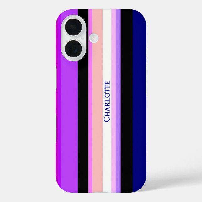 Funda iPhone 16 Rayas verticales moradas multicolor (Reverso )